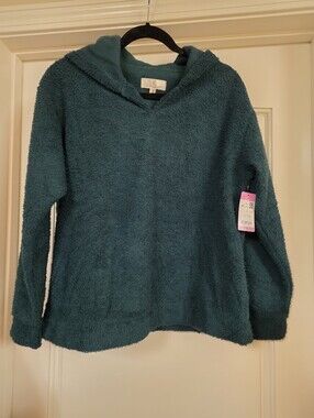 Cuddl Duds Plush Hooded Pullover Sweater - Teal